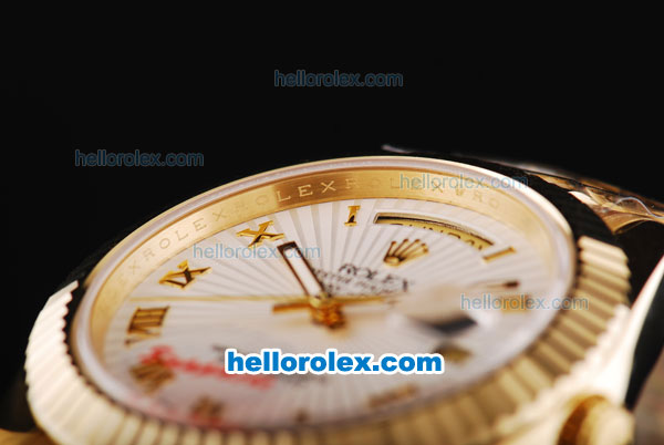 Rolex Day-Date II Automatic Movement Full Gold with Gold Roman Markers and White Dial - Click Image to Close